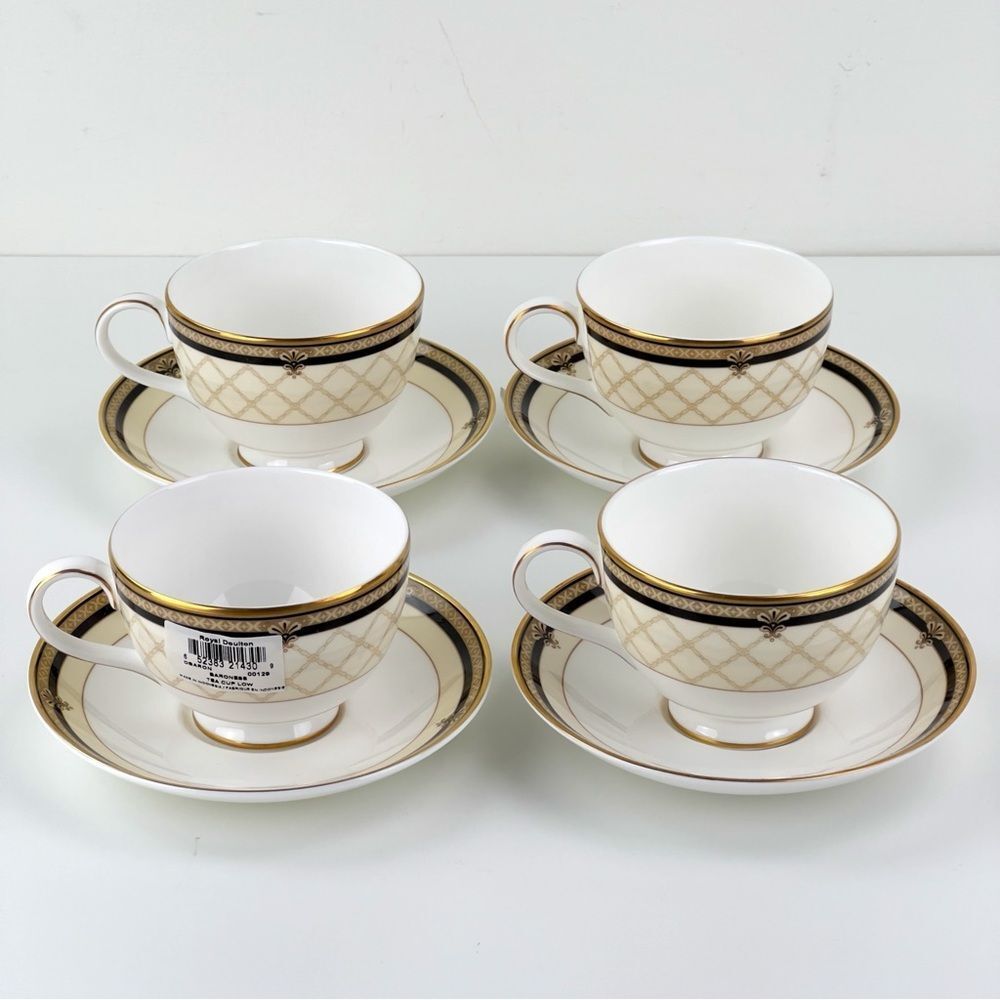 Set Of 4 Royal Doulton Baroness Teacups & Saucers